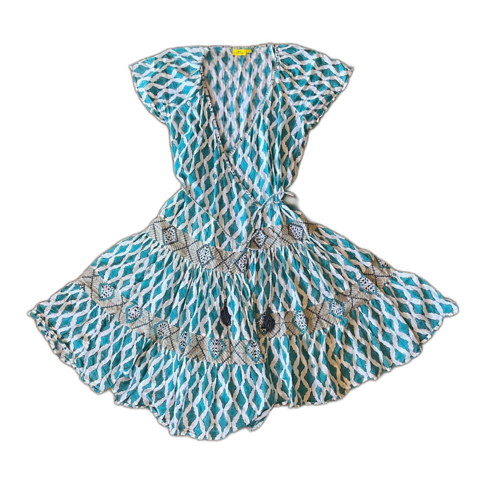 Roberta Roller Rabbit Green White Pattern Wrap Mi… - image 2